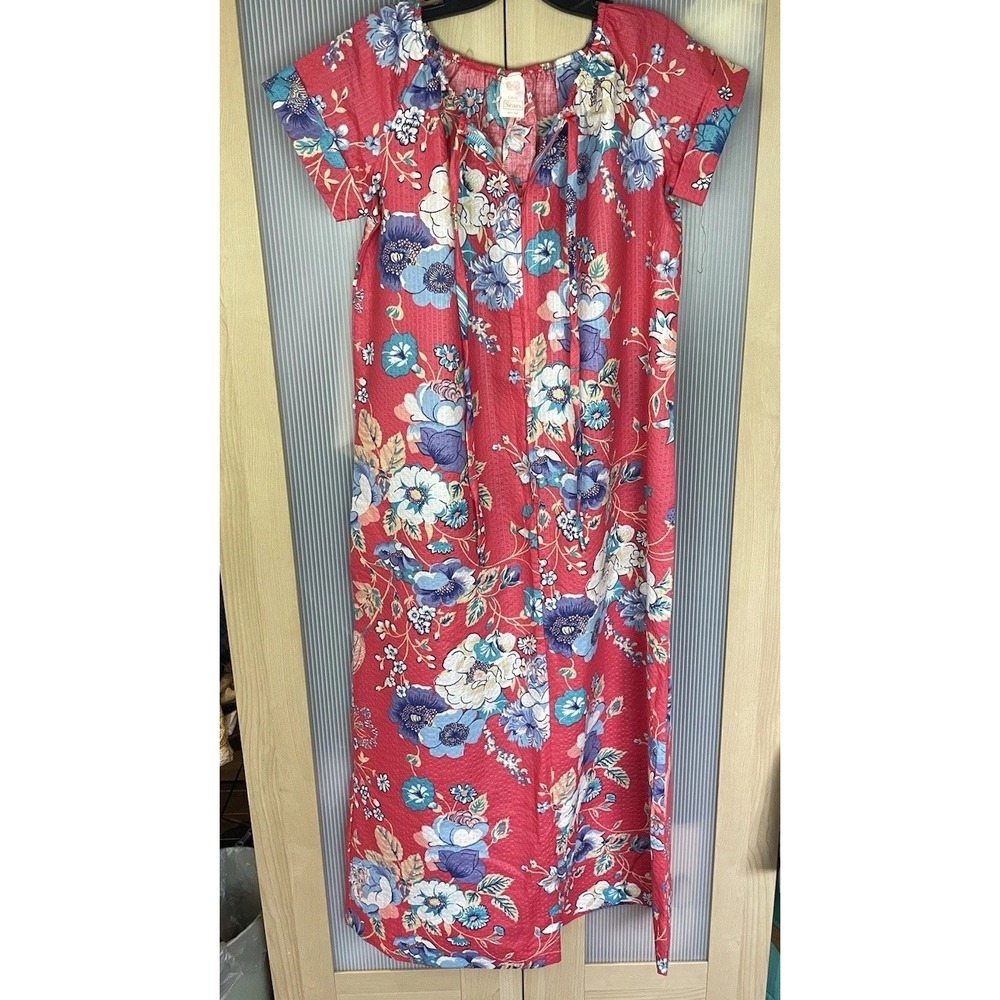 Vintage Sears House Dress USA  Floral Maxi 60s 70s Retro Hawaii Red Blue Casual